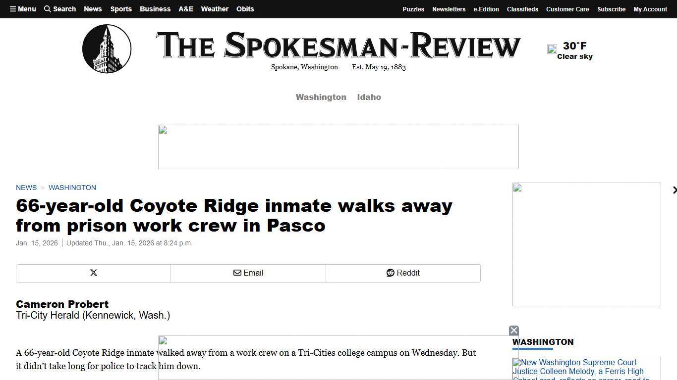 66-year-old Coyote Ridge inmate walks away from prison work crew in Pasco