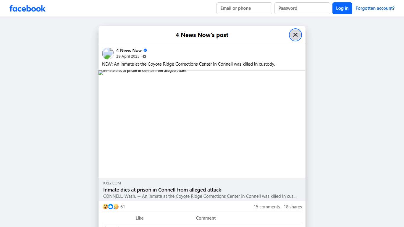 4 News Now - NEW: An inmate at the Coyote Ridge... Facebook